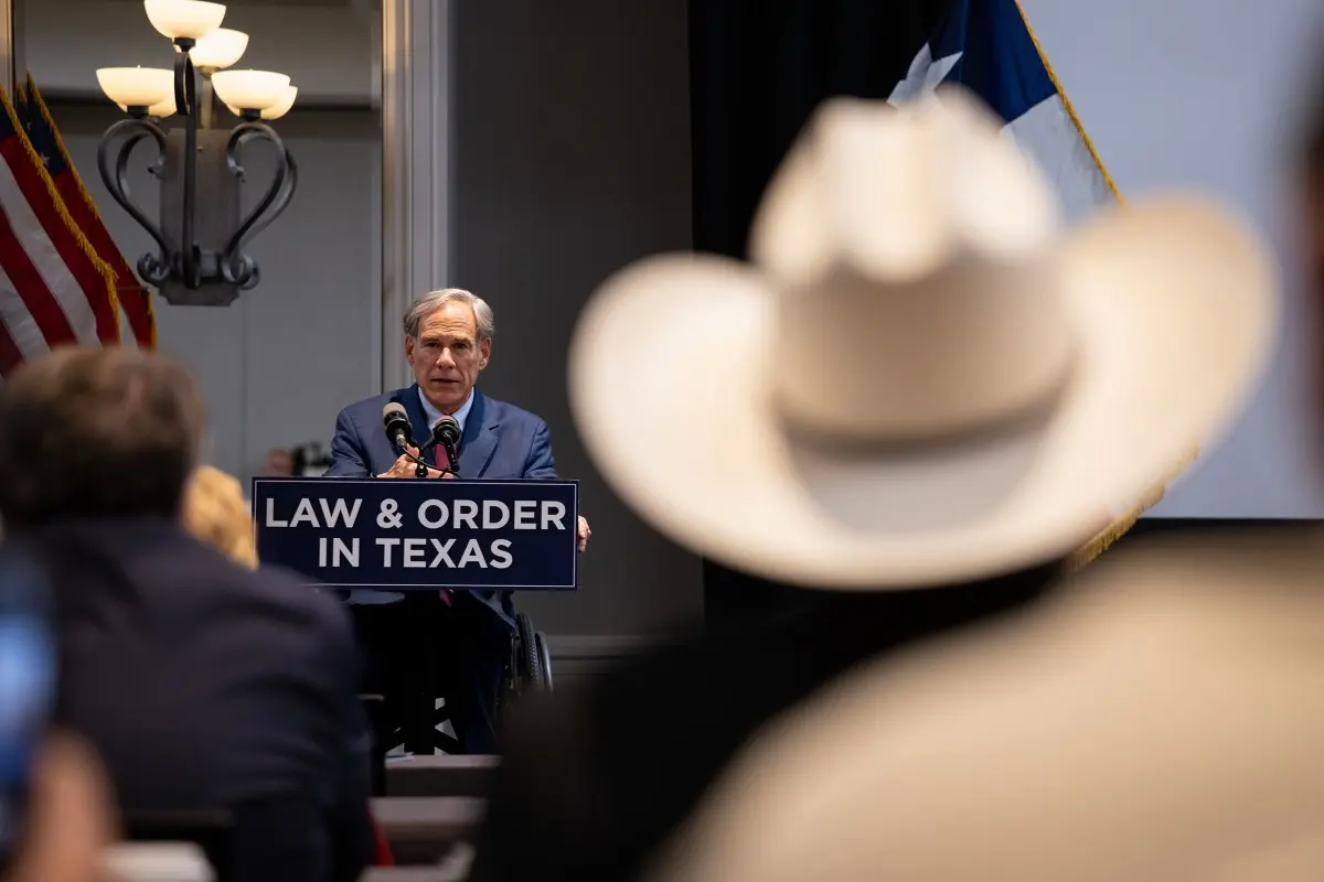 Gov. Greg Abbott addresses law enforcement officials during a Southwestern Border Sheriff’s Coalition event in Austin on April 29, 2025.